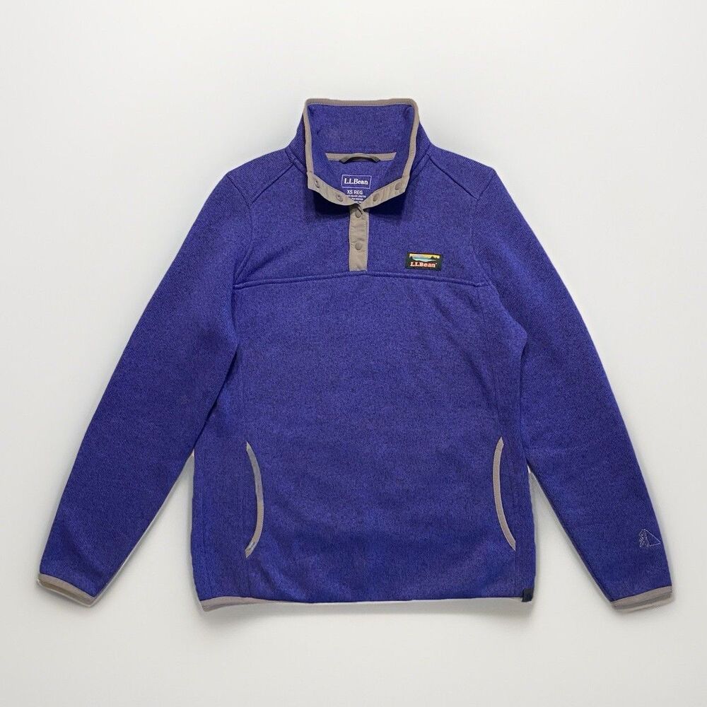 LL Bean Better Sweater Pullover 1/4 T Snap Women's Extra Small Blue Sweatshirt